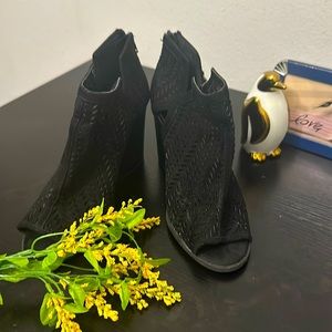 Black faux suede Charlotte Russe peep toe ankle bootie